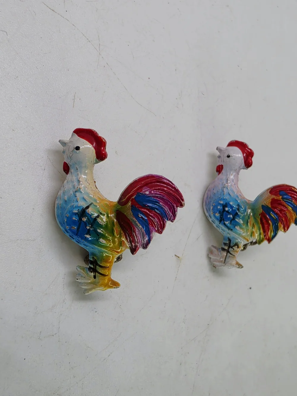 Vtg Rooster Chicken Pin Brooch Enamel Rhinestone Figural Scatter Farm Set Of 2
